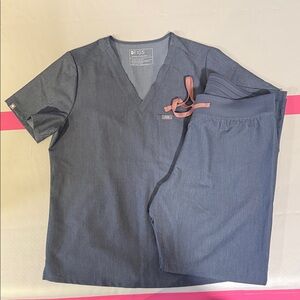 Figs heather denimn scrub set